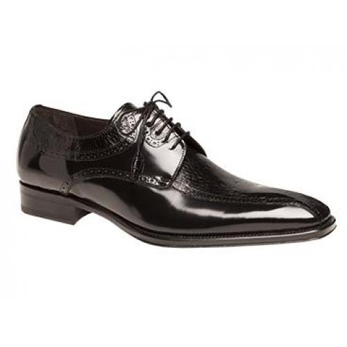 Mezlan "Jones" Black Genuine Ostrich Paw /  Italian Calfskin Shoes